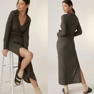 Daily Practice by Anthropologie Ribbed Wrap Front Belted Maxi Dress Size Large.